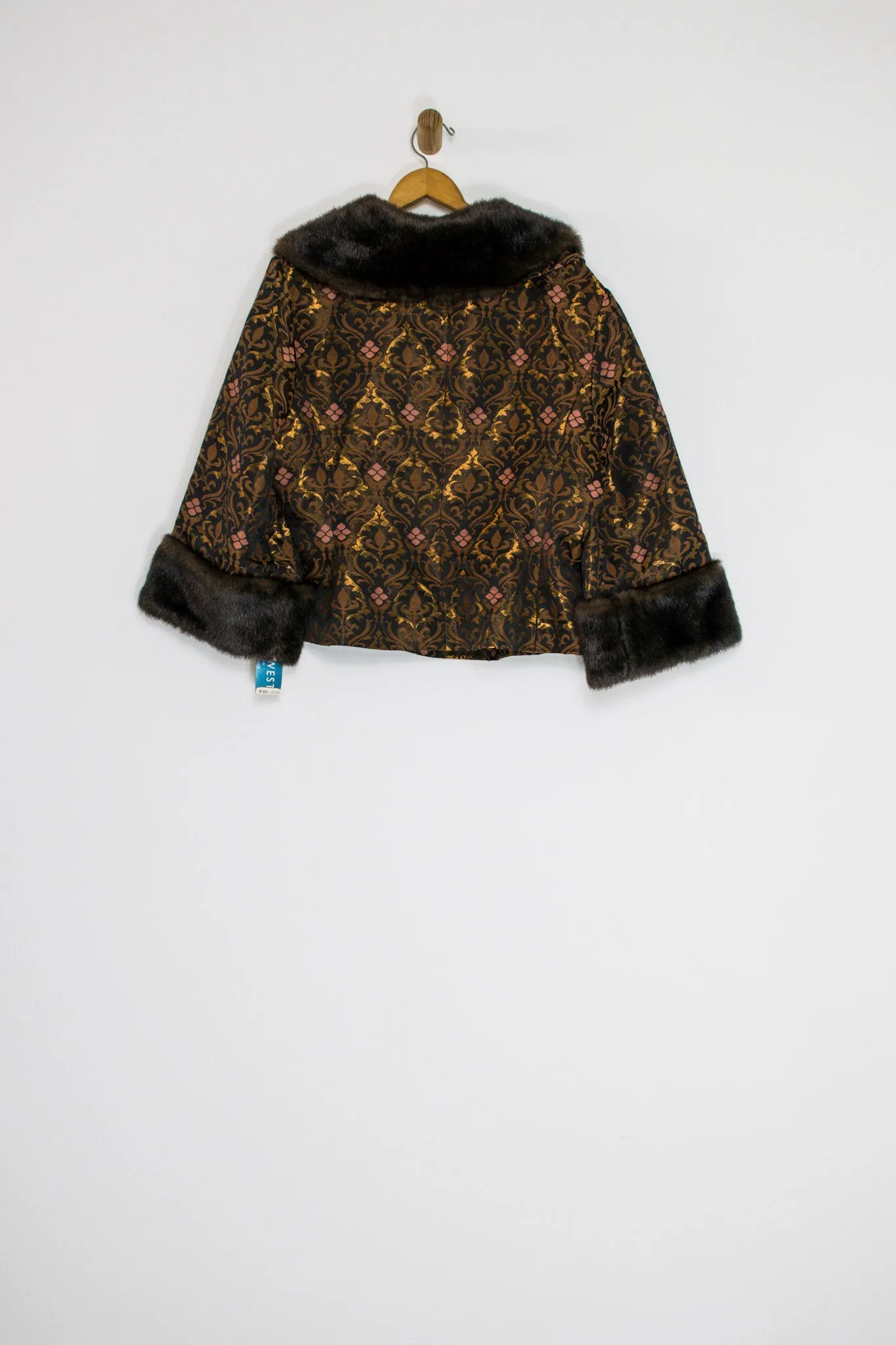 90’s BROCADE JACKET WITH FAUX FUR / MEDIUM