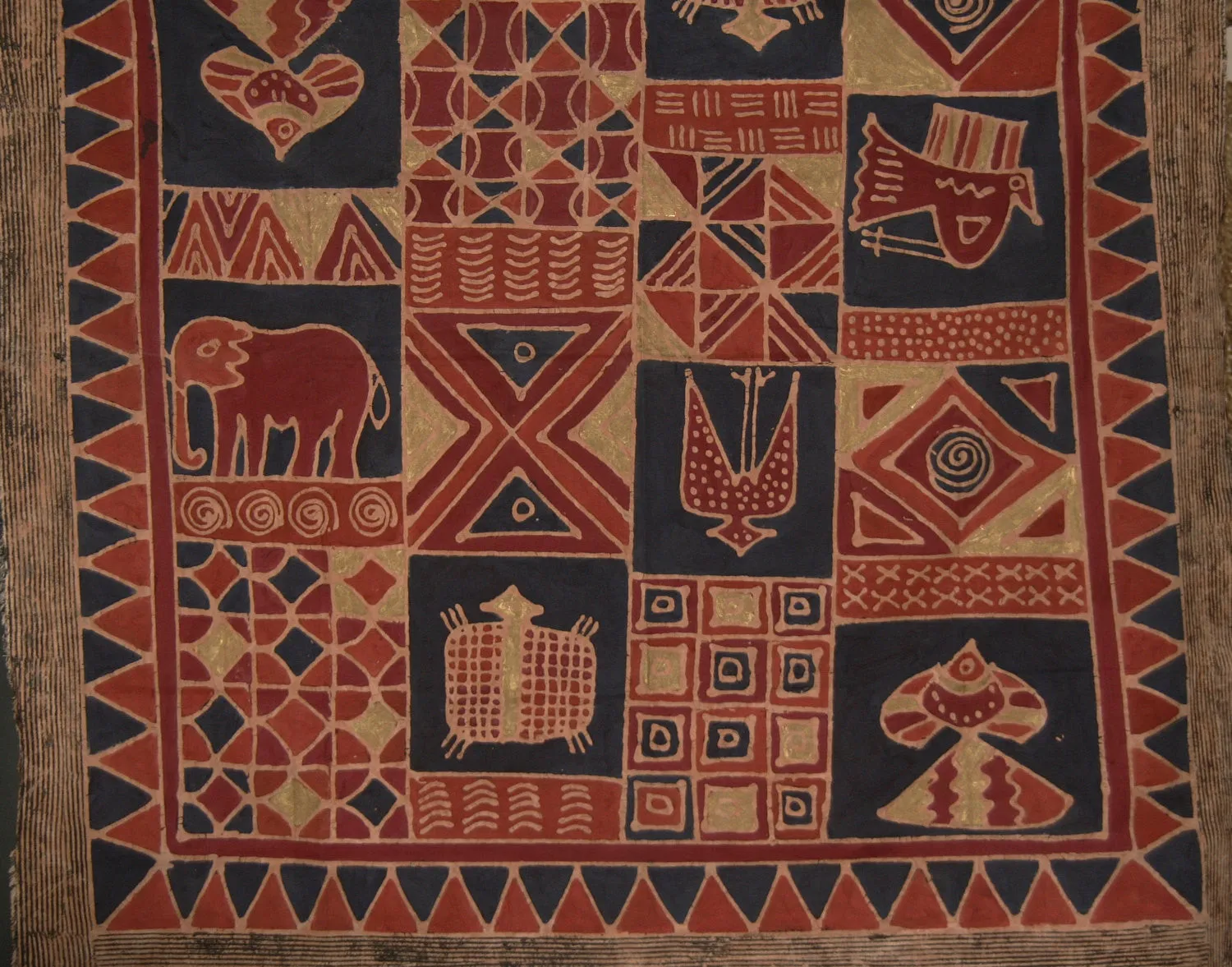 African Batik Tapestry Navy Sienna Cream Gold