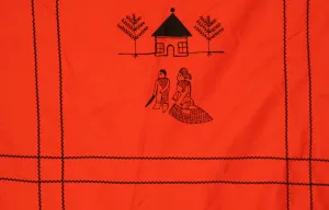 African Tapestry Orange With Black Circular Shaped Wall Hanging South Africa  70" X 73"  Circular
