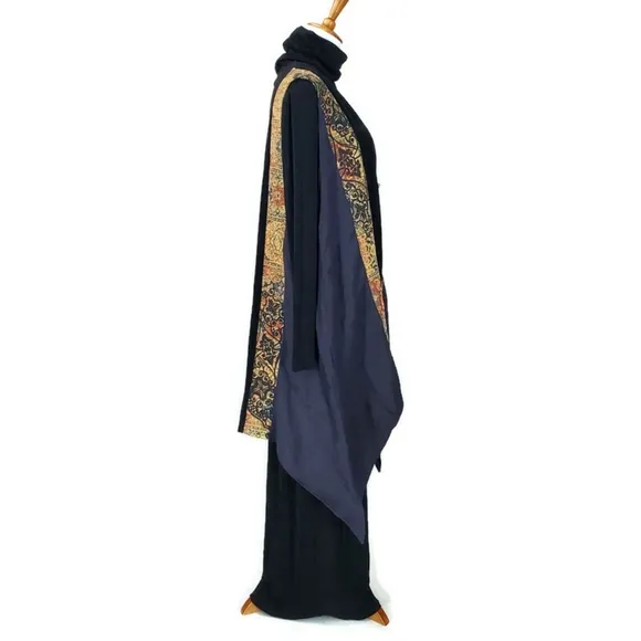 AHNI Art To Wear Lagenlook 2 Piece Velvet Tapestry Kimono Vest/LS Dress VTG