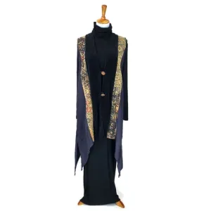 AHNI Art To Wear Lagenlook 2 Piece Velvet Tapestry Kimono Vest/LS Dress VTG