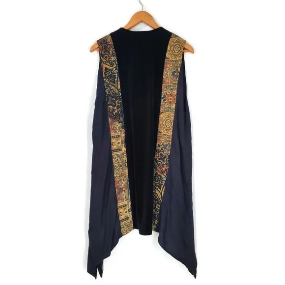 AHNI Art To Wear Lagenlook 2 Piece Velvet Tapestry Kimono Vest/LS Dress VTG