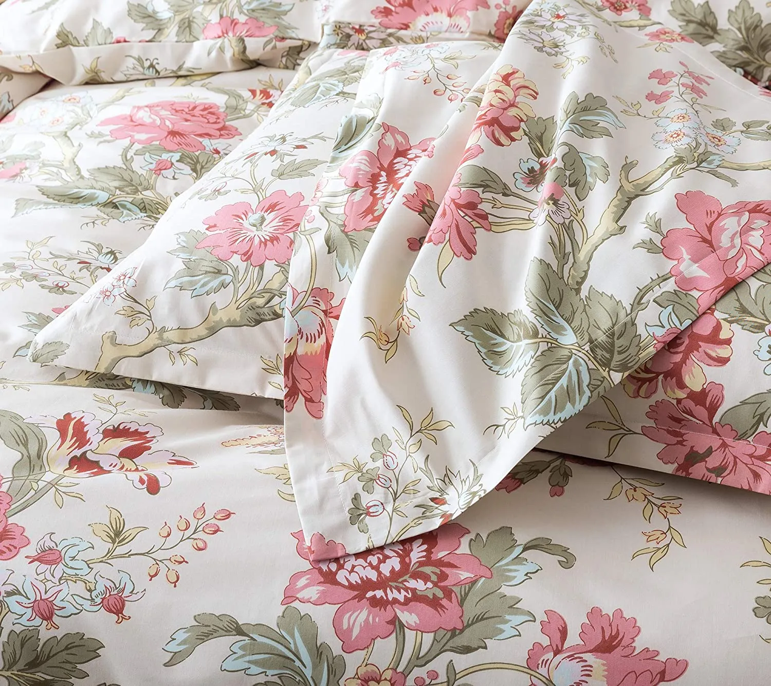 Amazing Quality 100-percent Egyptian cotton Percale Eikei Home French Country Garden Toile Floral Printed Duvet Cover Set in Queen! Peony Blossom Tree Branches Multi-coloured Design! Retails $172 