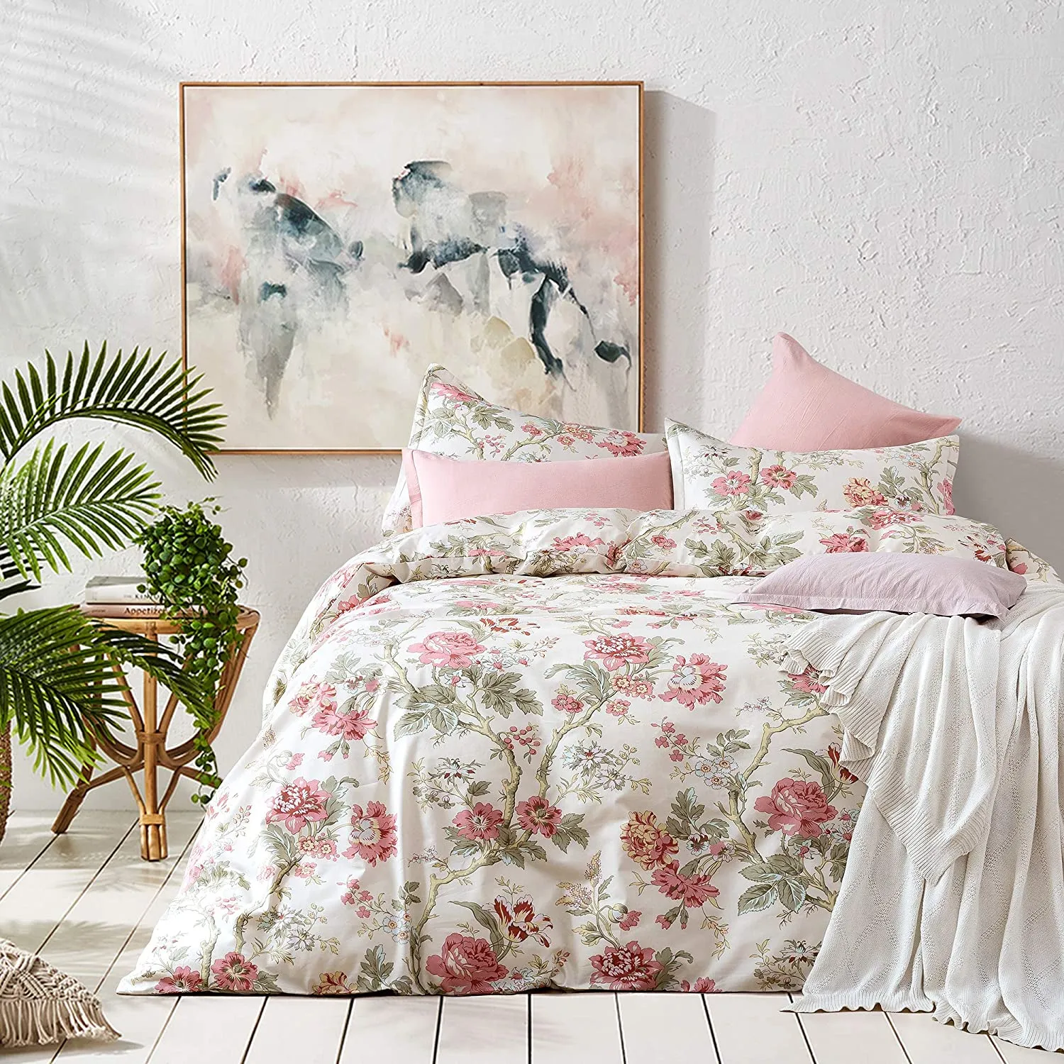 Amazing Quality 100-percent Egyptian cotton Percale Eikei Home French Country Garden Toile Floral Printed Duvet Cover Set in Queen! Peony Blossom Tree Branches Multi-coloured Design! Retails $172 