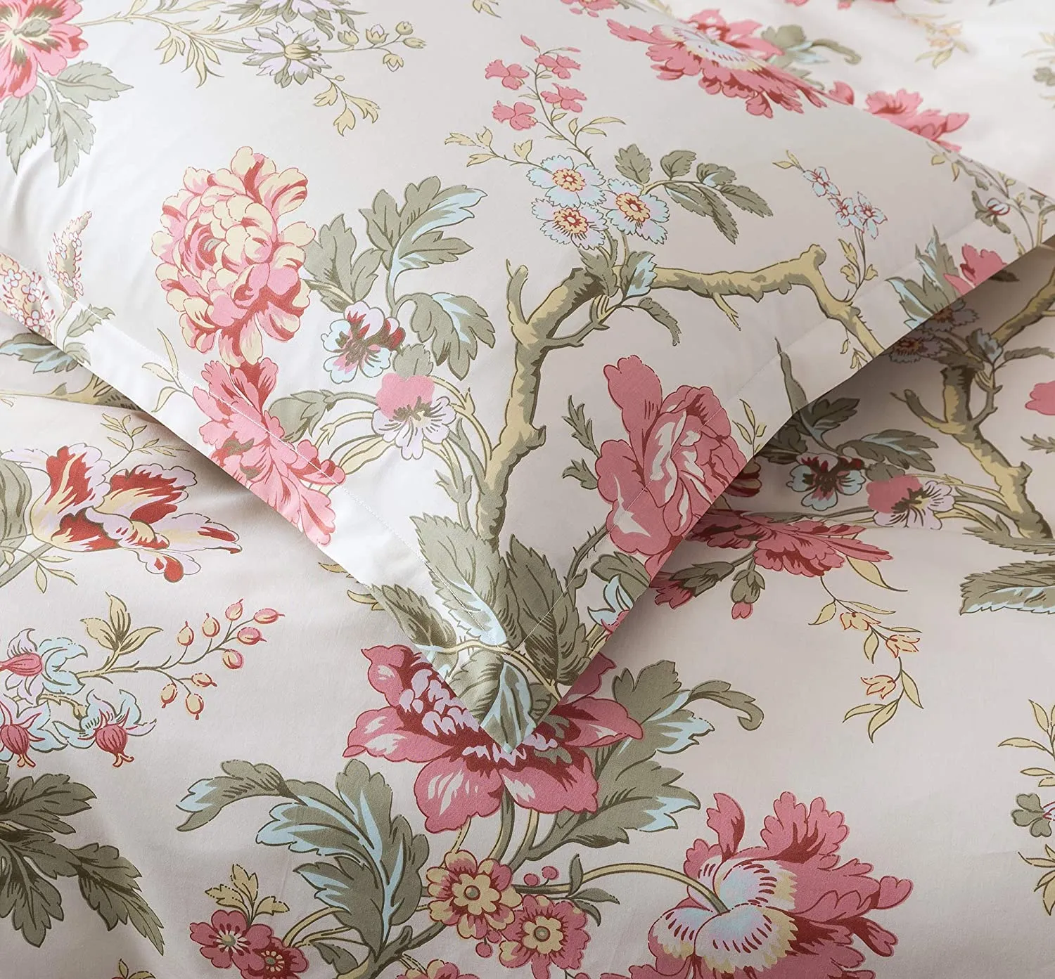 Amazing Quality 100-percent Egyptian cotton Percale Eikei Home French Country Garden Toile Floral Printed Duvet Cover Set in Queen! Peony Blossom Tree Branches Multi-coloured Design! Retails $172 