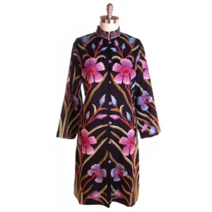 Amazing Vintage Crewel Work Floral Coat Colors /Black Fits Up to a Large