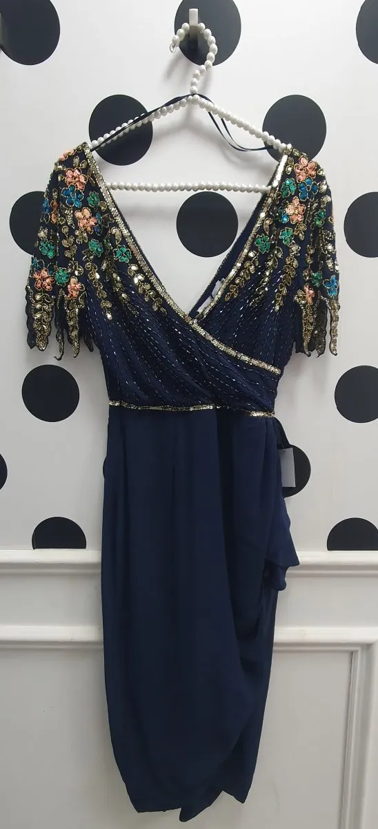 Amber Navy Wiggle Embellished Detail Occasion Dress