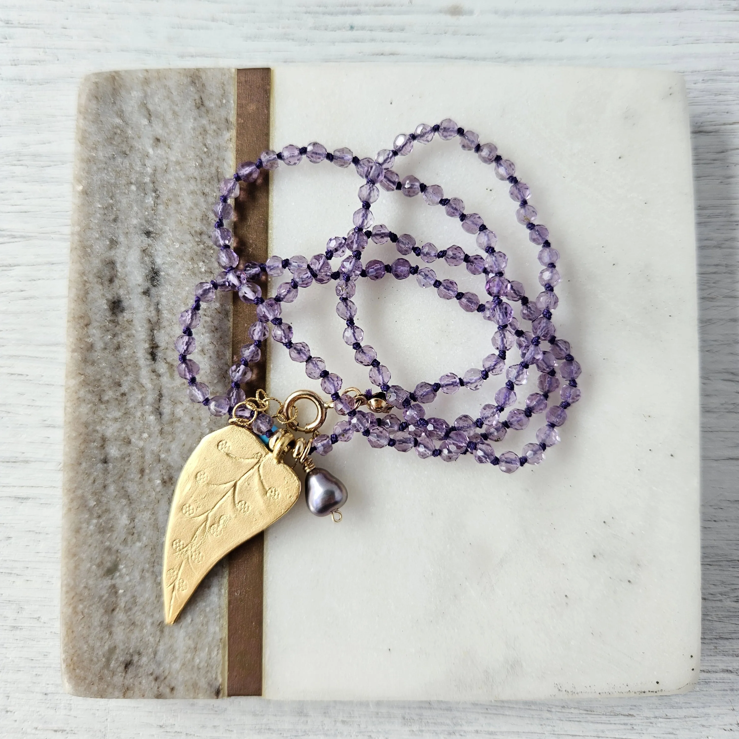 Amethyst Gold Leaf Necklace