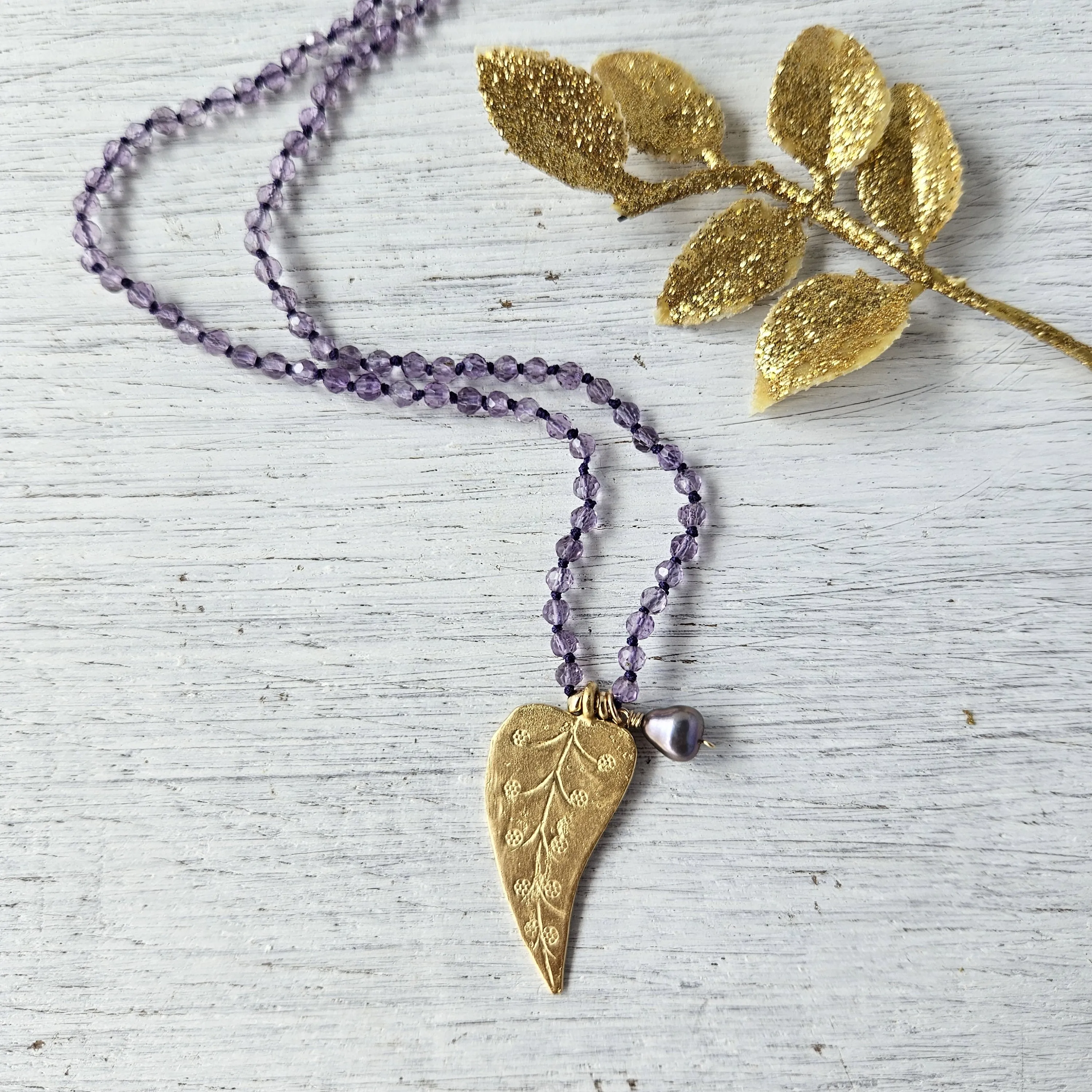 Amethyst Gold Leaf Necklace