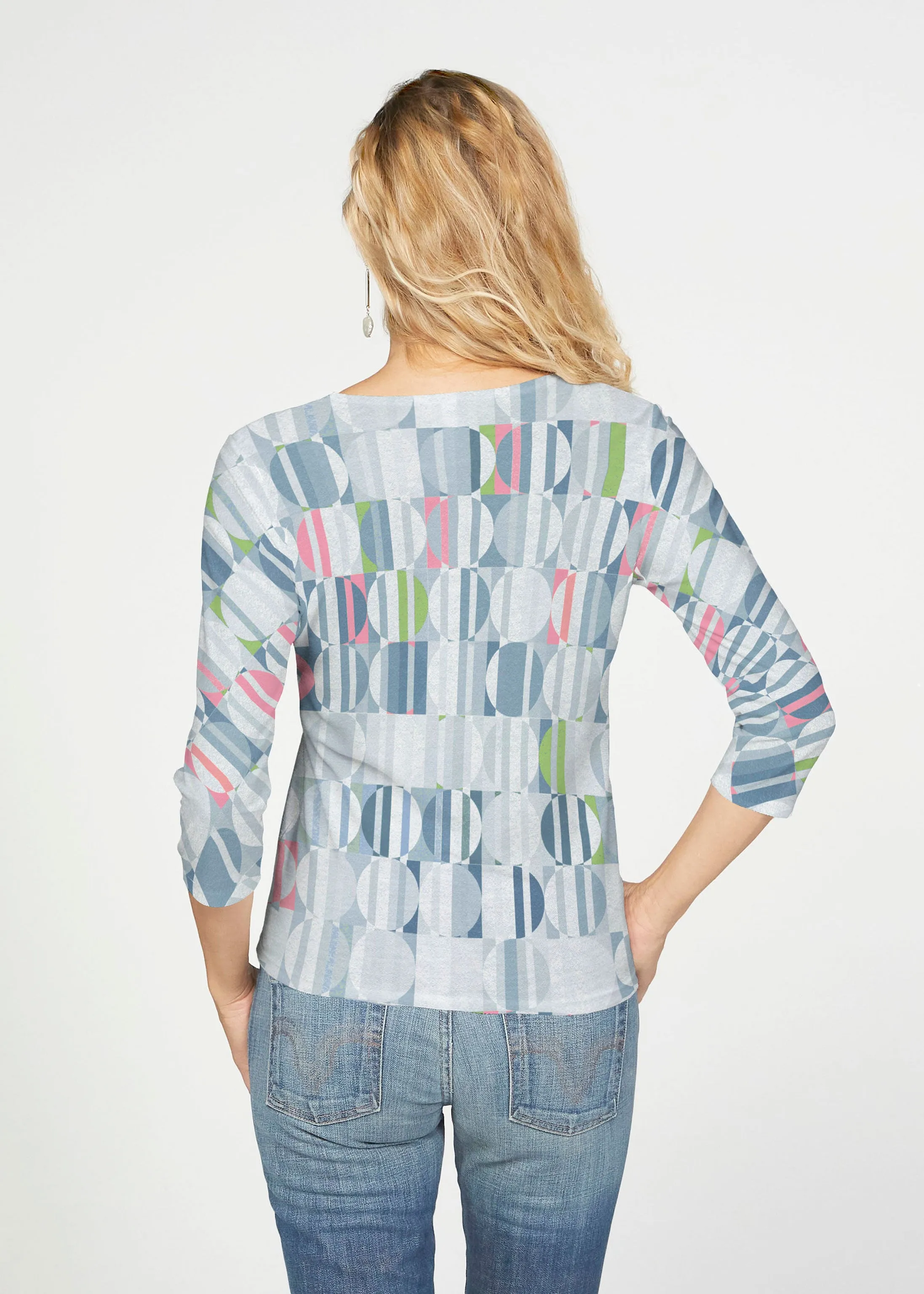 Around We Go (8012) ~ French Terry Tie 3/4 Sleeve Top