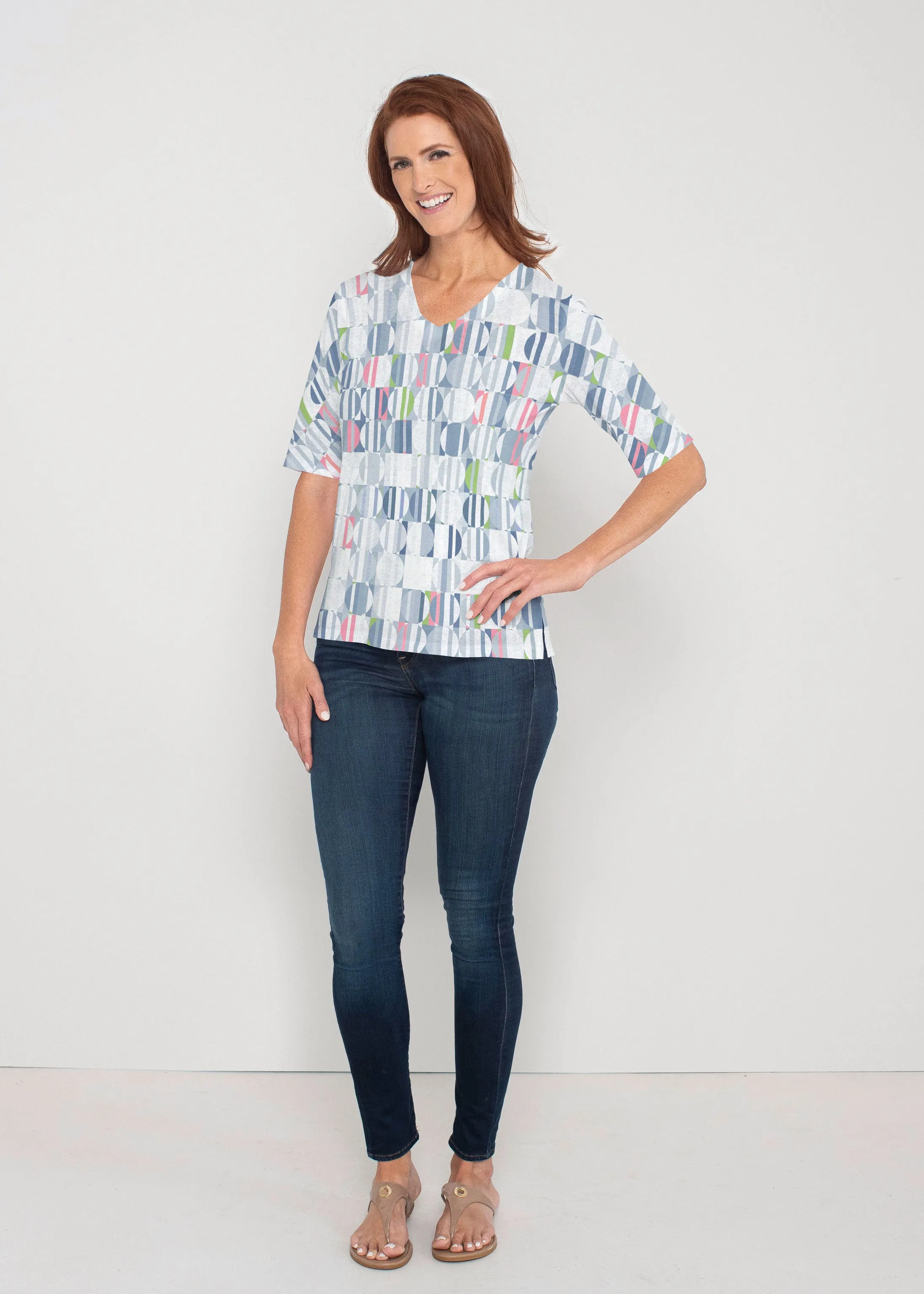Around We Go (8012) ~ Signature Elbow Sleeve V-Neck Top