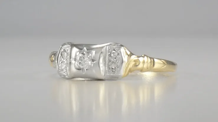 Art Deco Mixed Metals Addison Antique Engraved Diamond Engagement Ring in 14 Karat Two Tone Gold
