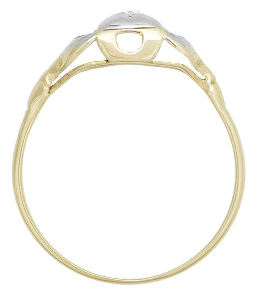 Art Deco Mixed Metals Addison Antique Engraved Diamond Engagement Ring in 14 Karat Two Tone Gold