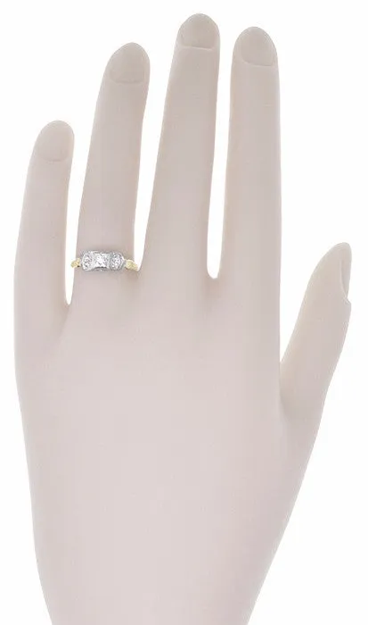 Art Deco Mixed Metals Addison Antique Engraved Diamond Engagement Ring in 14 Karat Two Tone Gold