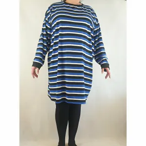 Asos pre-owned blue, black and white striped long sleeve dress size UK 18