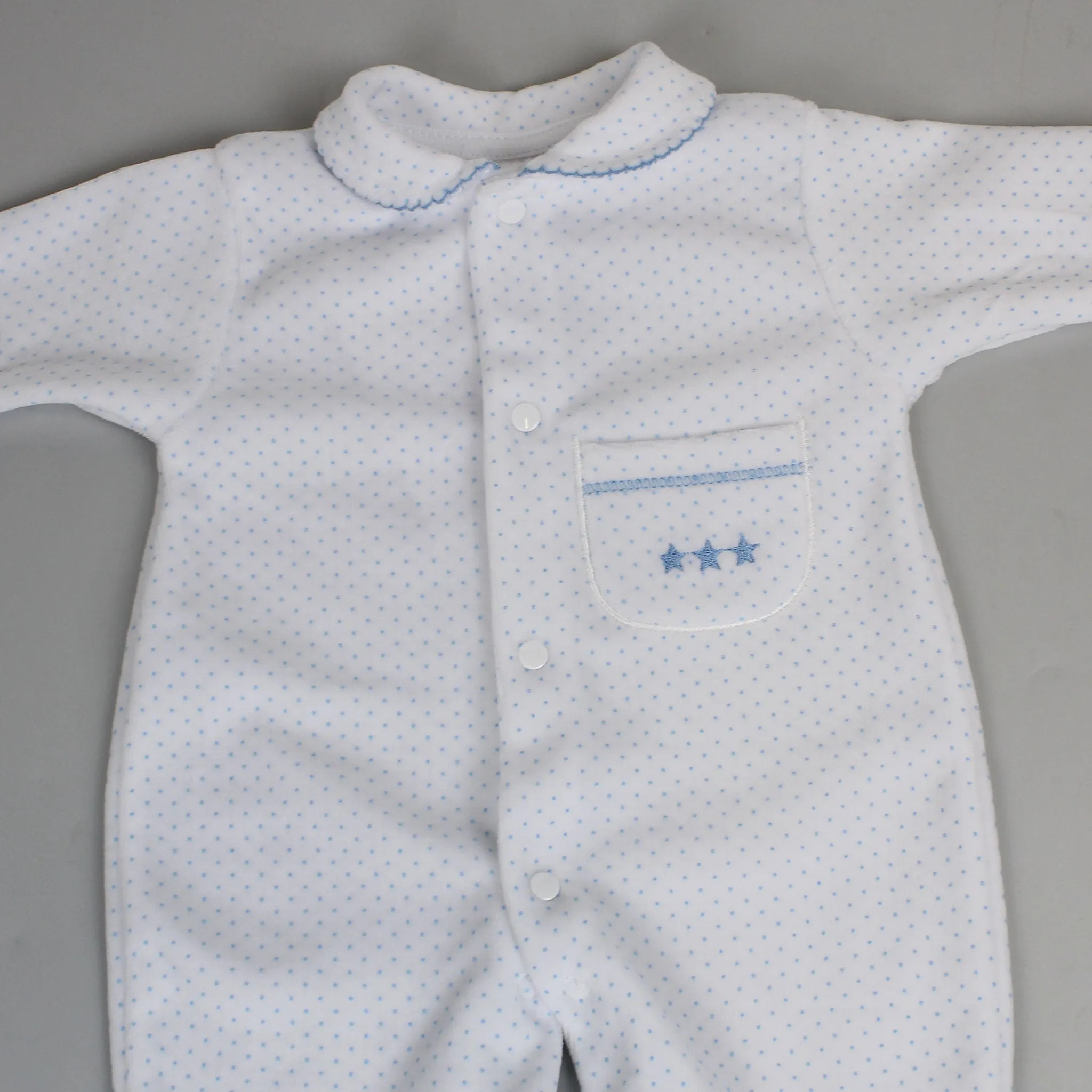 Baby Boys Blue Polka Dot Velour Snuggle Sleepsuit - Pex