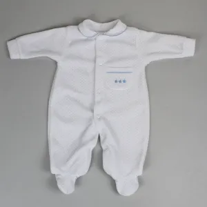 Baby Boys Blue Polka Dot Velour Snuggle Sleepsuit - Pex