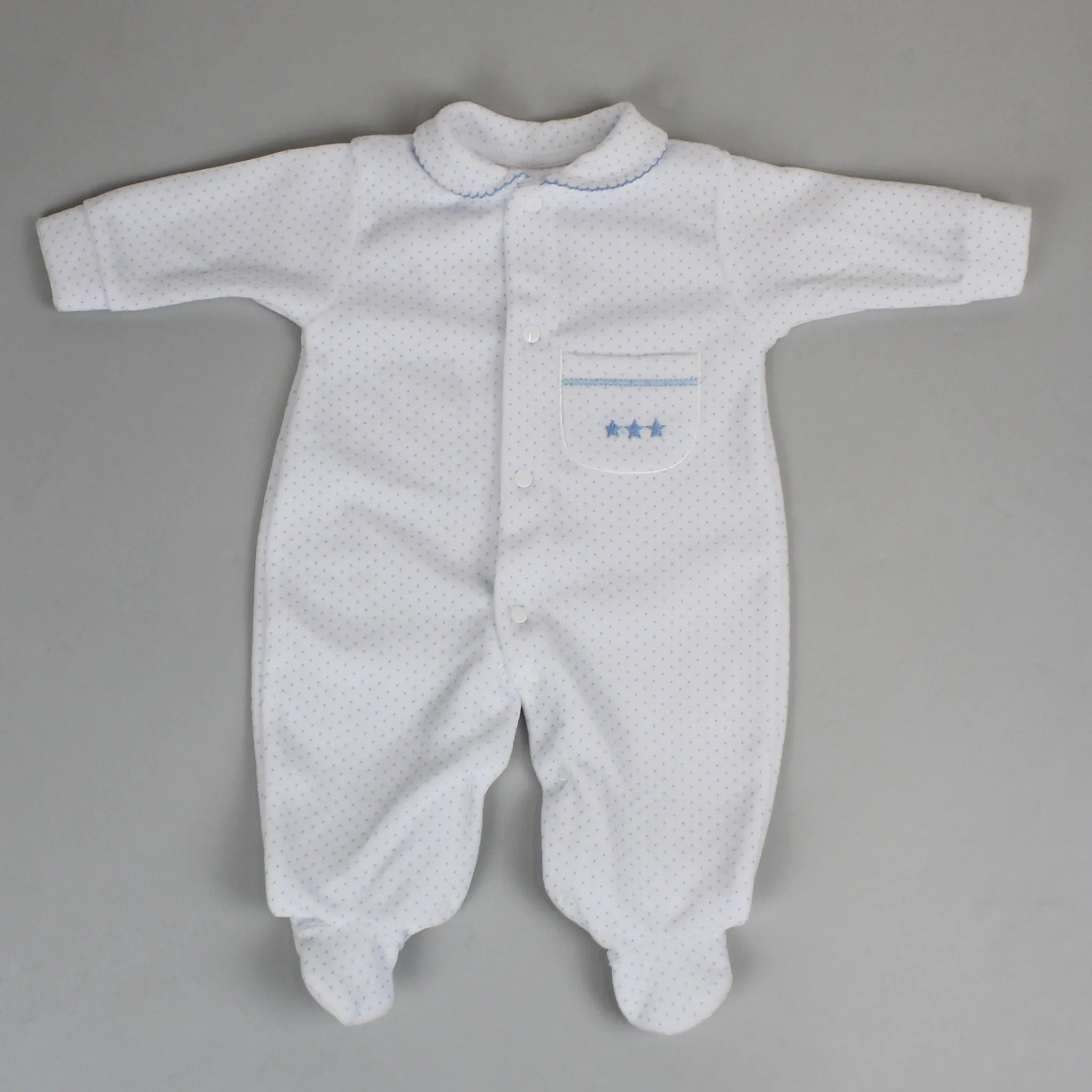 Baby Boys Blue Polka Dot Velour Snuggle Sleepsuit - Pex