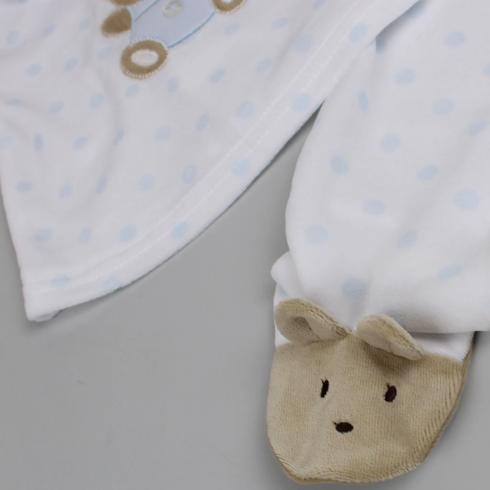 Baby Boys Teddy Polka Dot Velour Snuggle Outfit - Blue and White - Pex