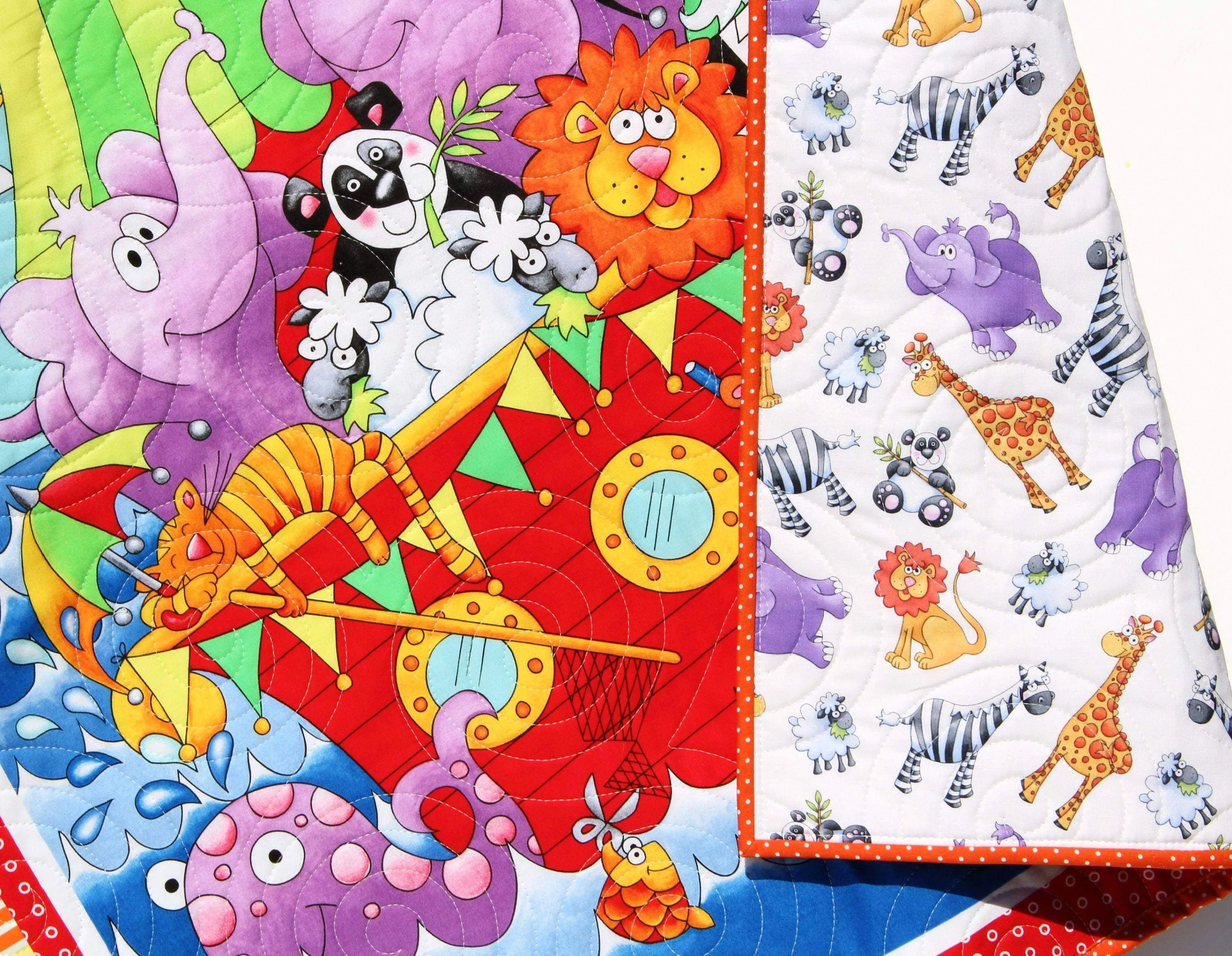 Baptism Quilt Kit, Biblical Bedding, Noah's Ark Fabrics Two by Two Boy or Girl, Animals Quilt Kit, Panel Beginner Kit DIY Project Easy Idea