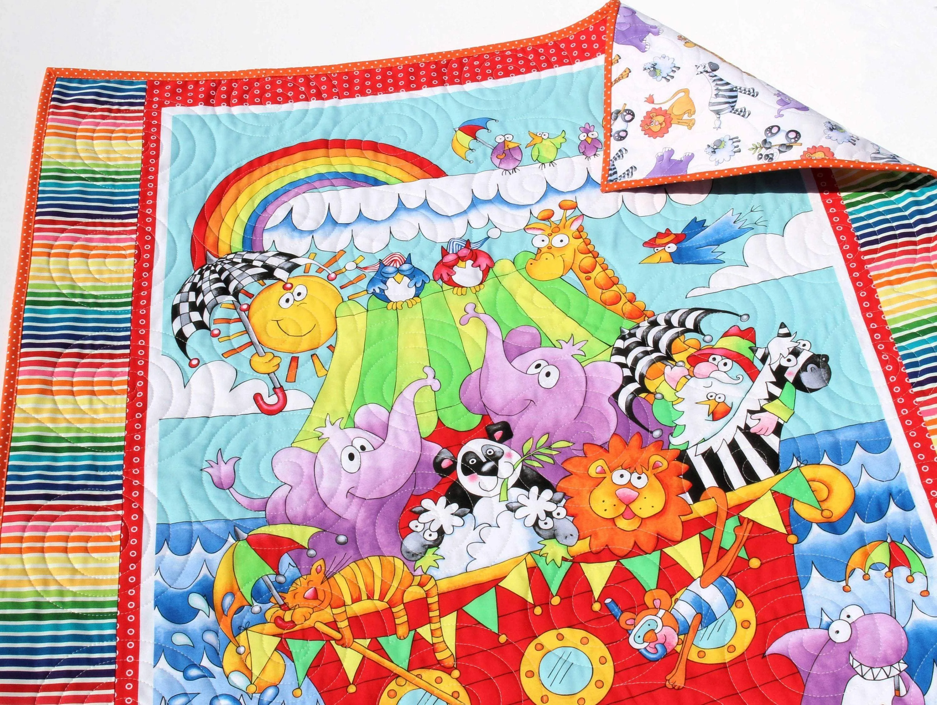 Baptism Quilt Kit, Biblical Bedding, Noah's Ark Fabrics Two by Two Boy or Girl, Animals Quilt Kit, Panel Beginner Kit DIY Project Easy Idea