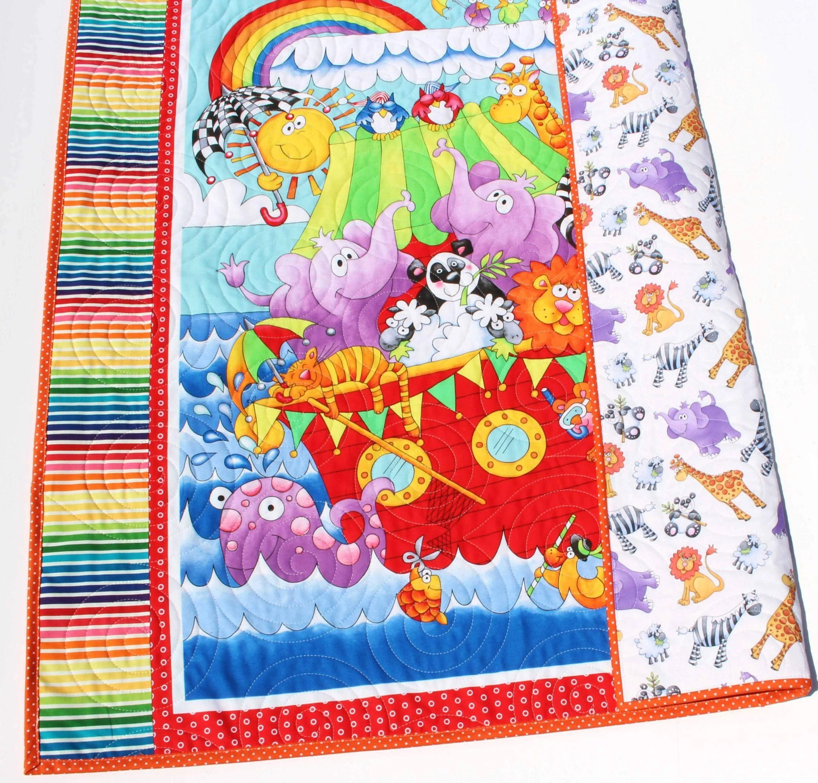 Baptism Quilt Kit, Biblical Bedding, Noah's Ark Fabrics Two by Two Boy or Girl, Animals Quilt Kit, Panel Beginner Kit DIY Project Easy Idea
