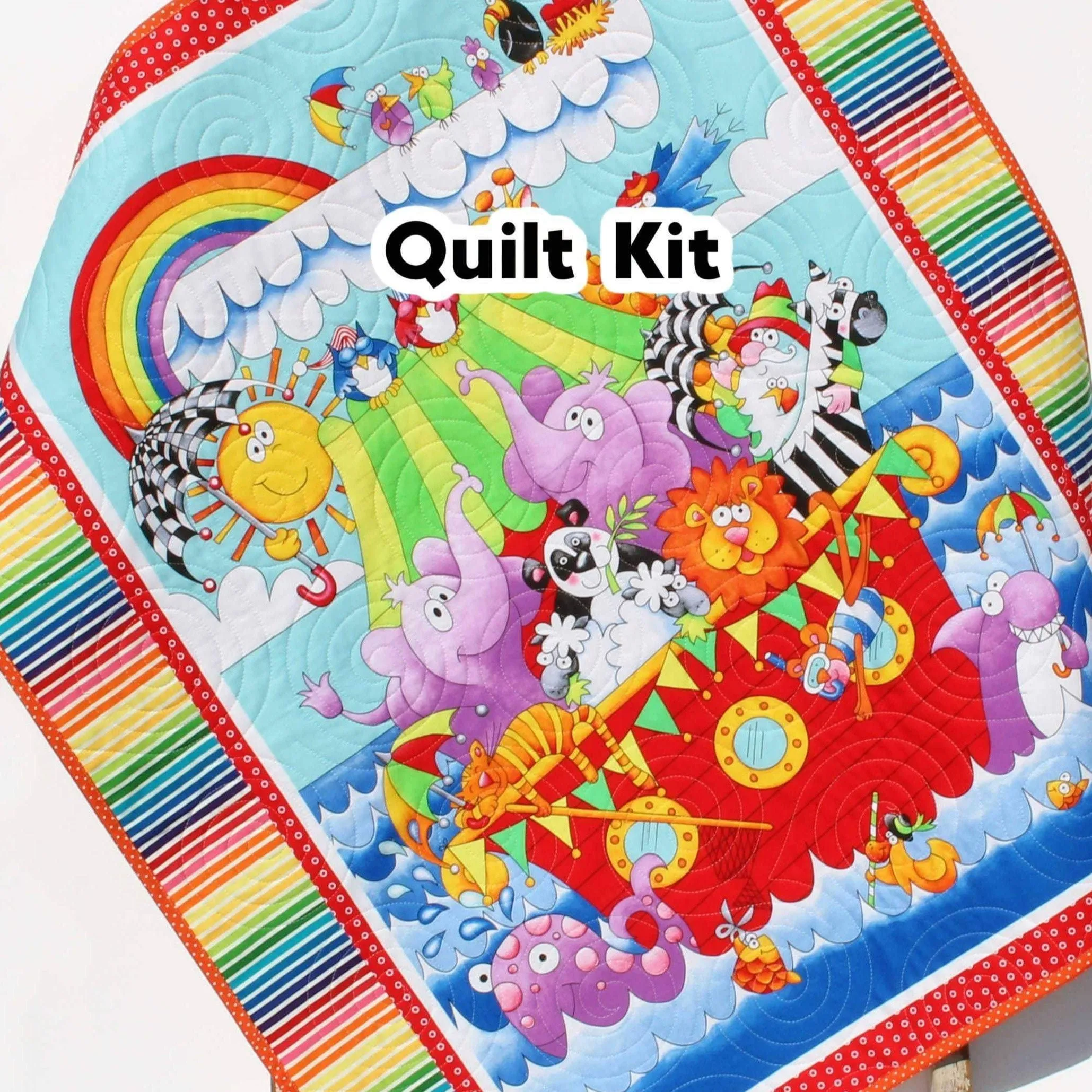 Baptism Quilt Kit, Biblical Bedding, Noah's Ark Fabrics Two by Two Boy or Girl, Animals Quilt Kit, Panel Beginner Kit DIY Project Easy Idea