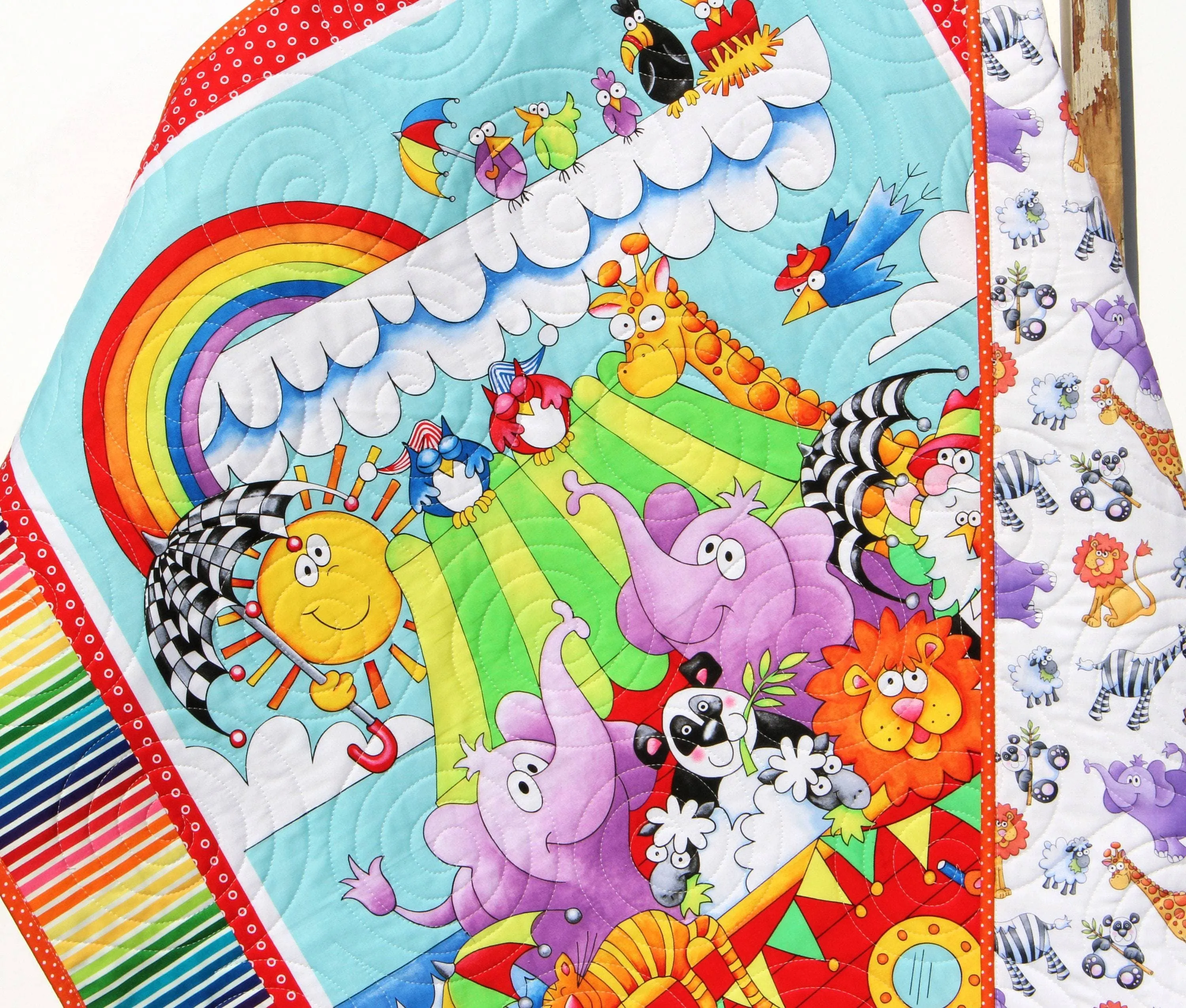 Baptism Quilt Kit, Biblical Bedding, Noah's Ark Fabrics Two by Two Boy or Girl, Animals Quilt Kit, Panel Beginner Kit DIY Project Easy Idea