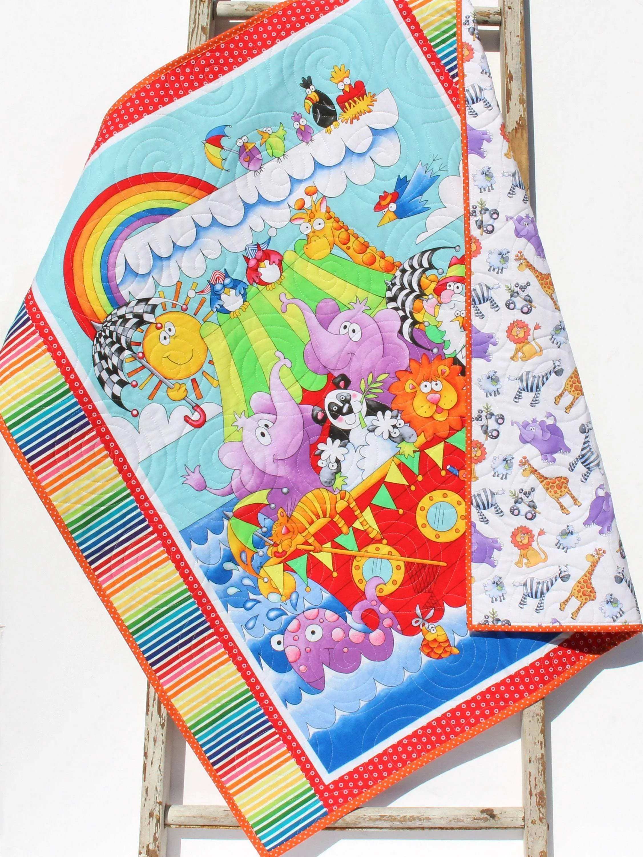 Baptism Quilt Kit, Biblical Bedding, Noah's Ark Fabrics Two by Two Boy or Girl, Animals Quilt Kit, Panel Beginner Kit DIY Project Easy Idea