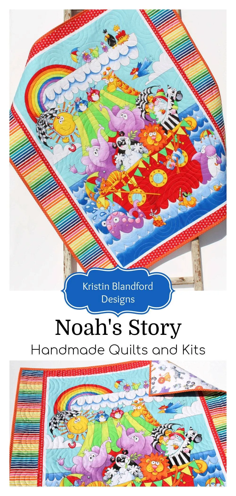 Baptism Quilt Kit, Biblical Bedding, Noah's Ark Fabrics Two by Two Boy or Girl, Animals Quilt Kit, Panel Beginner Kit DIY Project Easy Idea