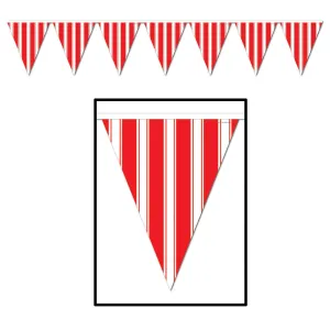 Beistle Red and White Striped Pennant Banner 11 in  x 12' (1/Pkg) Party Supply Decoration : Circus