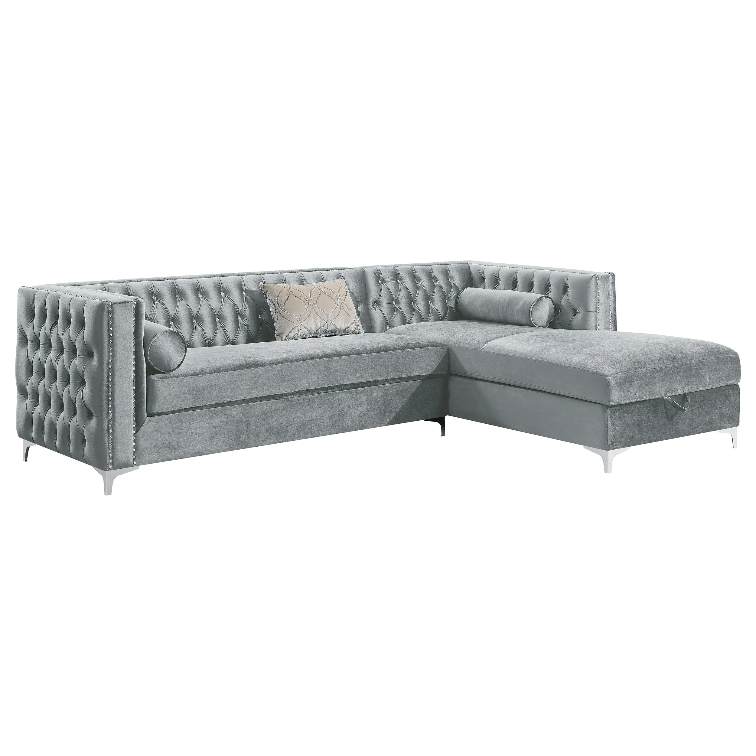 Bellaire Upholstered Storage Chaise Sectional Sofa Grey
