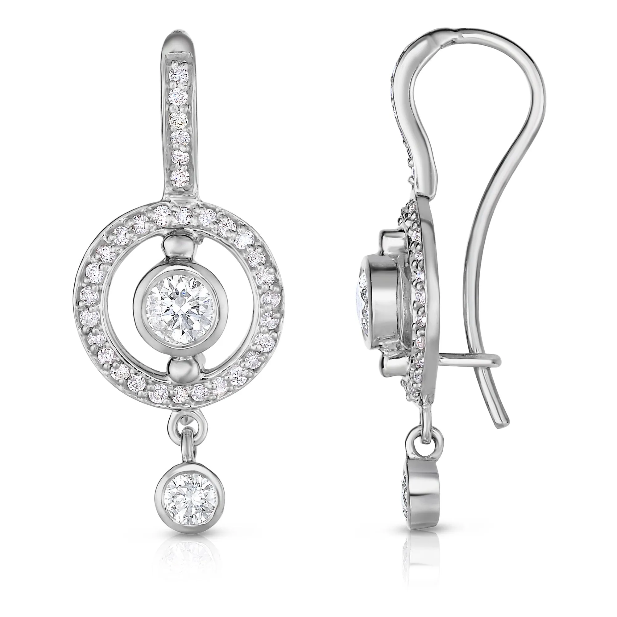 Bezel Set 0.90Ct Diamond Dangle Earrings in 14K White Gold