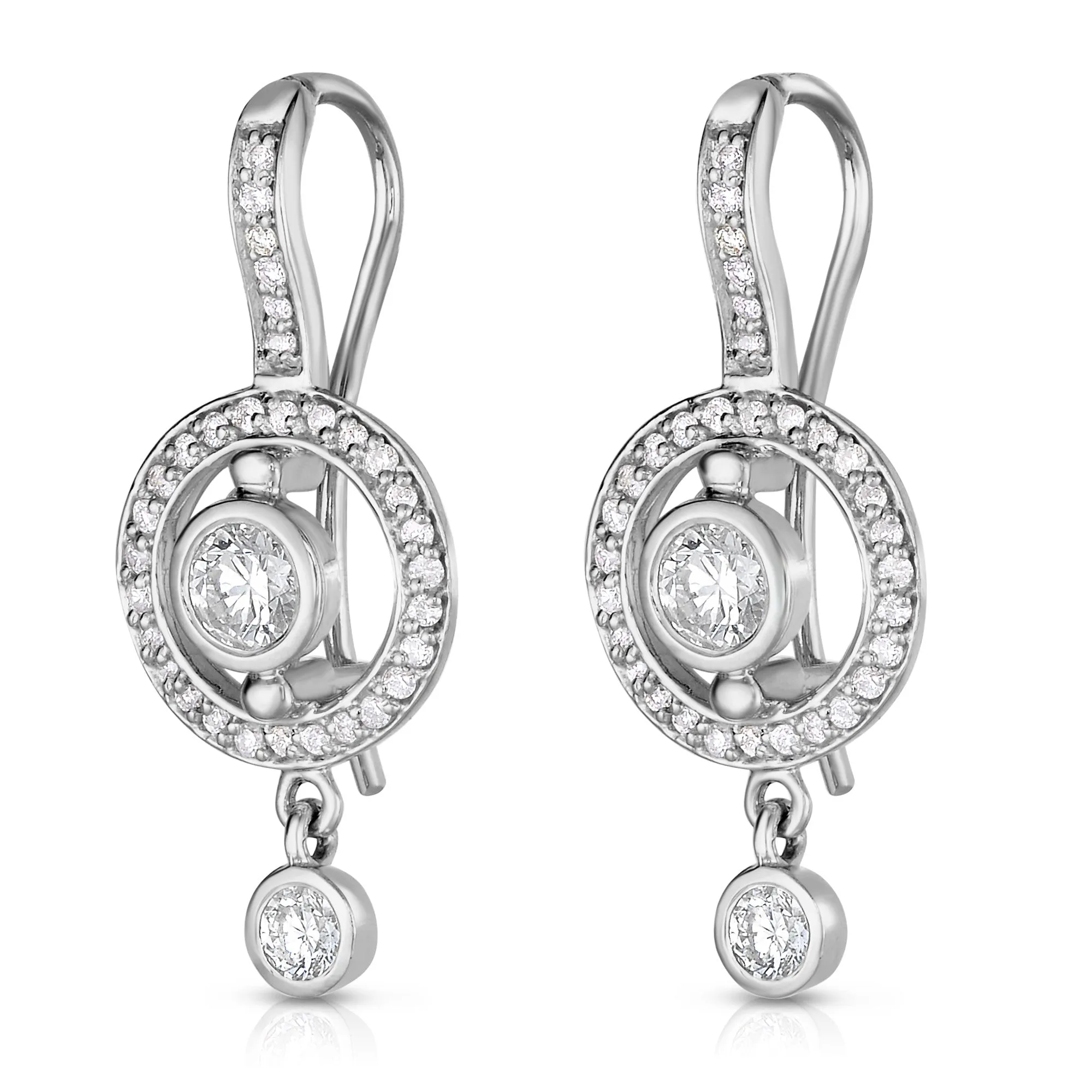 Bezel Set 0.90Ct Diamond Dangle Earrings in 14K White Gold