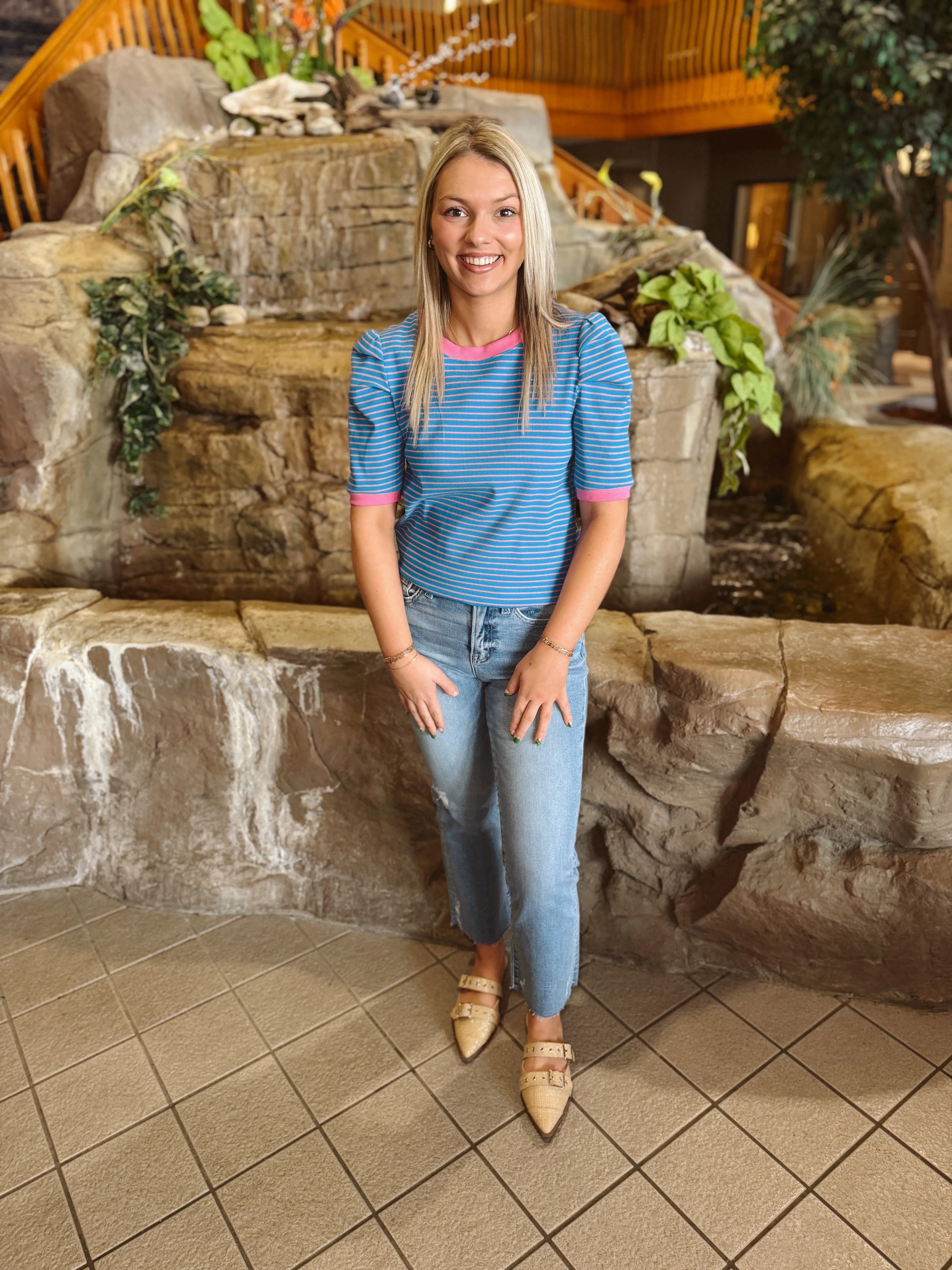 Blue and Pink Striped Top