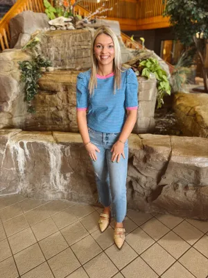 Blue and Pink Striped Top