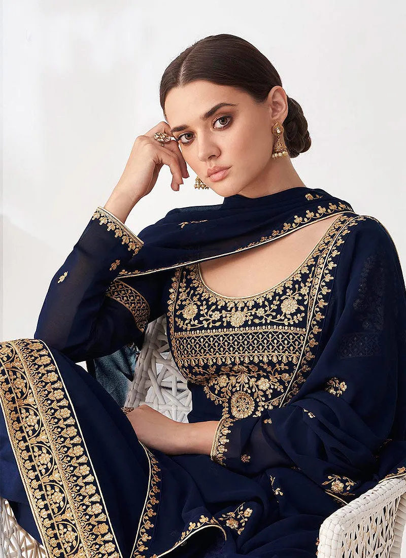 Blue Golden Salwar Kameez