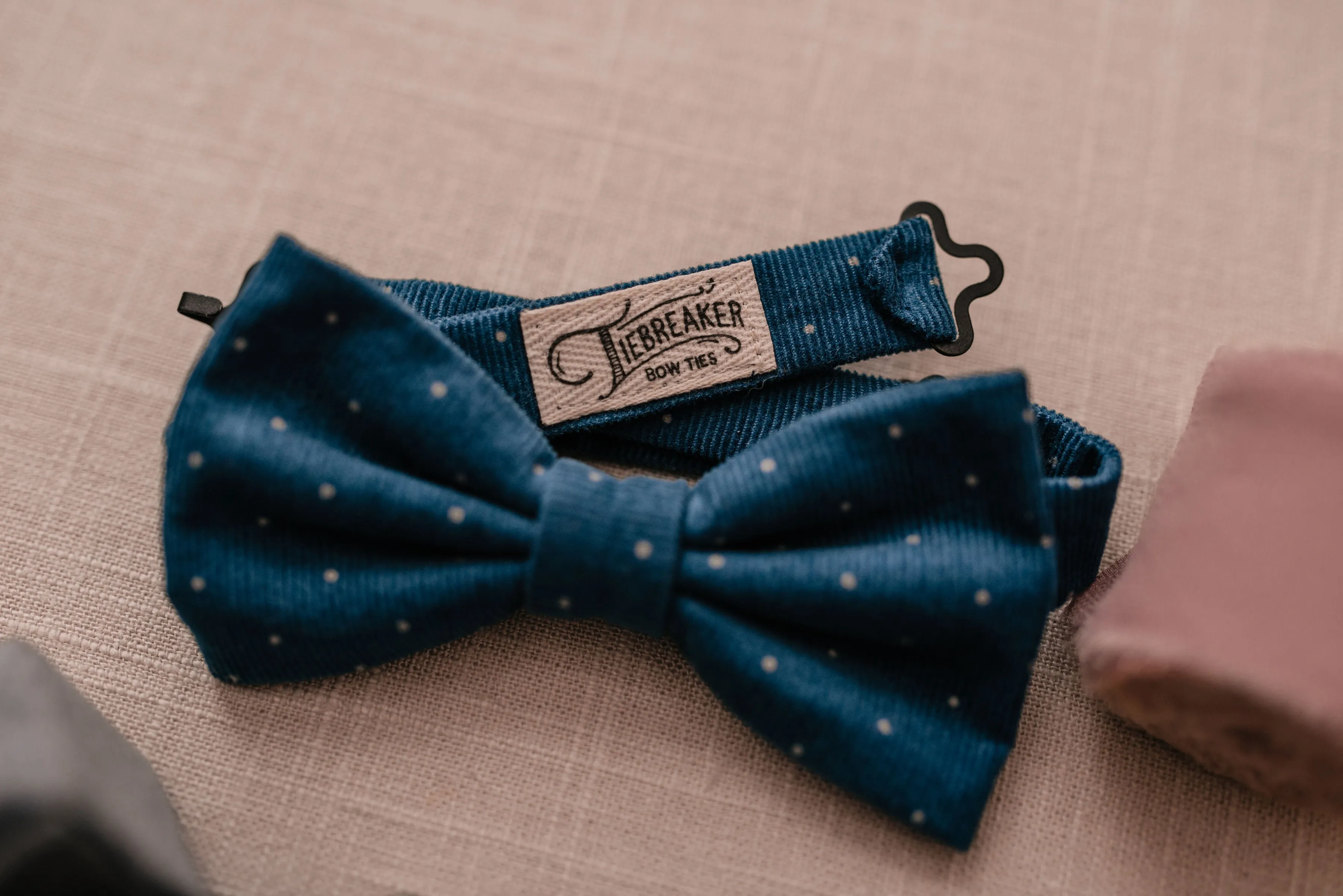 Blue Pin Dot Corduroy Bow Tie