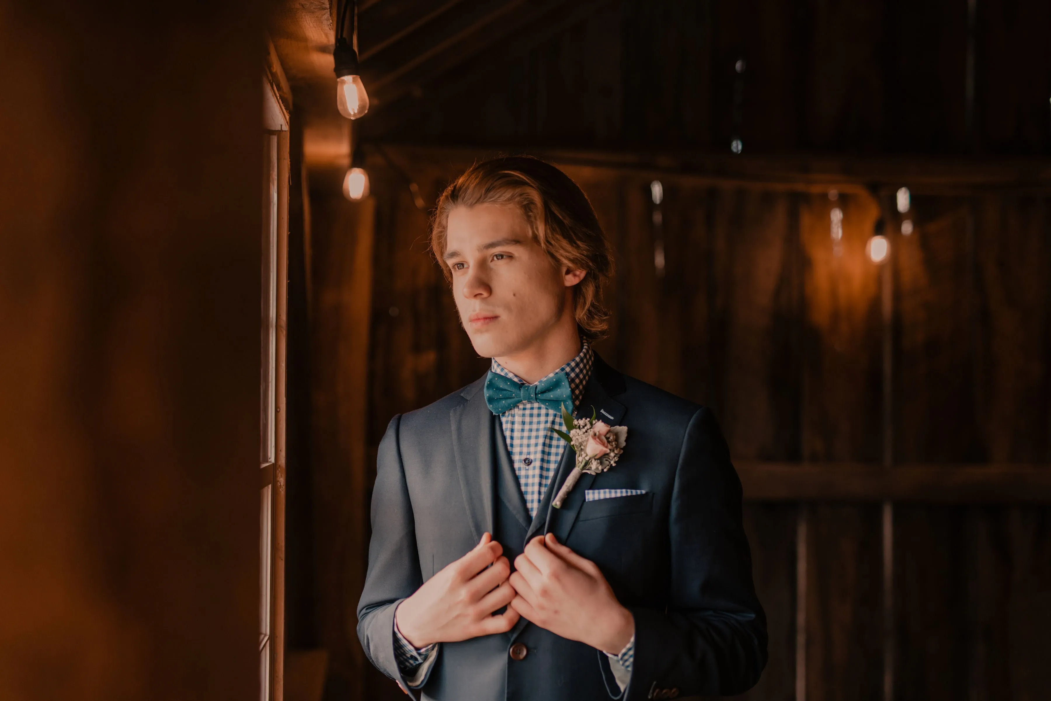 Blue Pin Dot Corduroy Bow Tie
