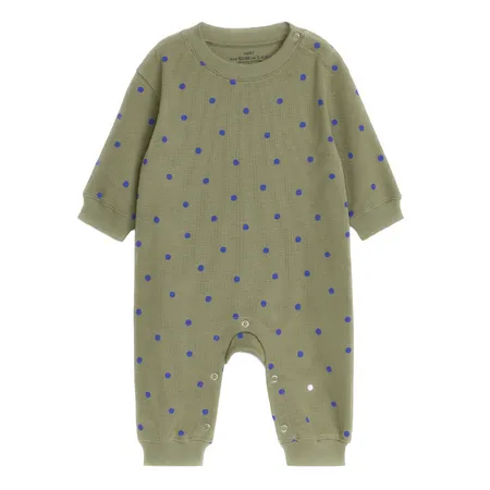 Blue Polka Dot Khaki Waffle Romper
