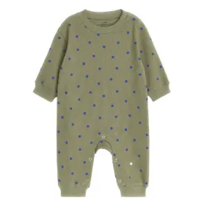 Blue Polka Dot Khaki Waffle Romper