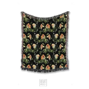 Boho floral throw blanket, Woven Blanket, Pumpkin Flowers, Tapestry, Retro, Cozy And Stylish, Interior Decor, Home Accent, Home Decor