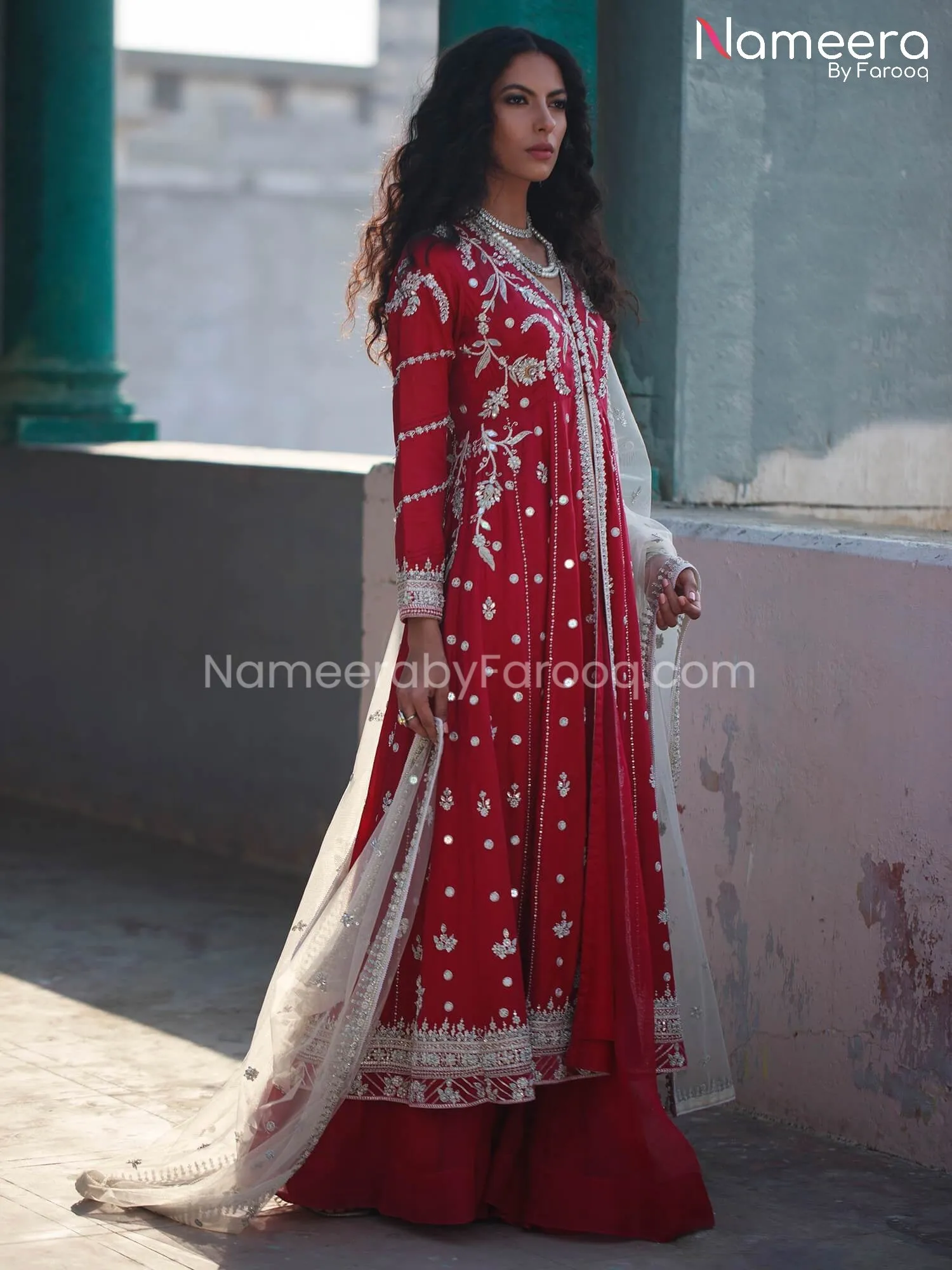 Bridal Red Color Dress Designs Pakistani Online #BS193