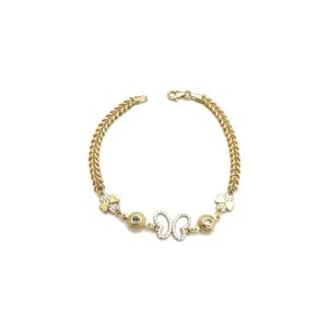 Butterfly Clover Leaf Wheat Link CZ Bracelet (14K)