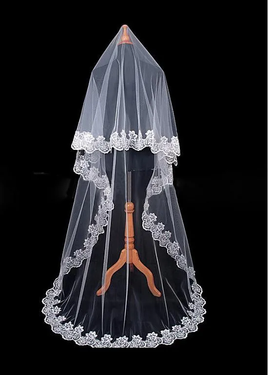 Cathedral Wedding Veil With Lace Appliques Edge