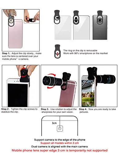 Cell Phone Camera Lens Kit,11 in 1 Universal 20x Zoom Telephoto Lens,0.63Wide Angle 15X Macro 198°Fisheye 2X Telephoto Kaleidoscope CPL/Starlight/Eyemask/Tripod/Remote,for Most Smartphone (Black)