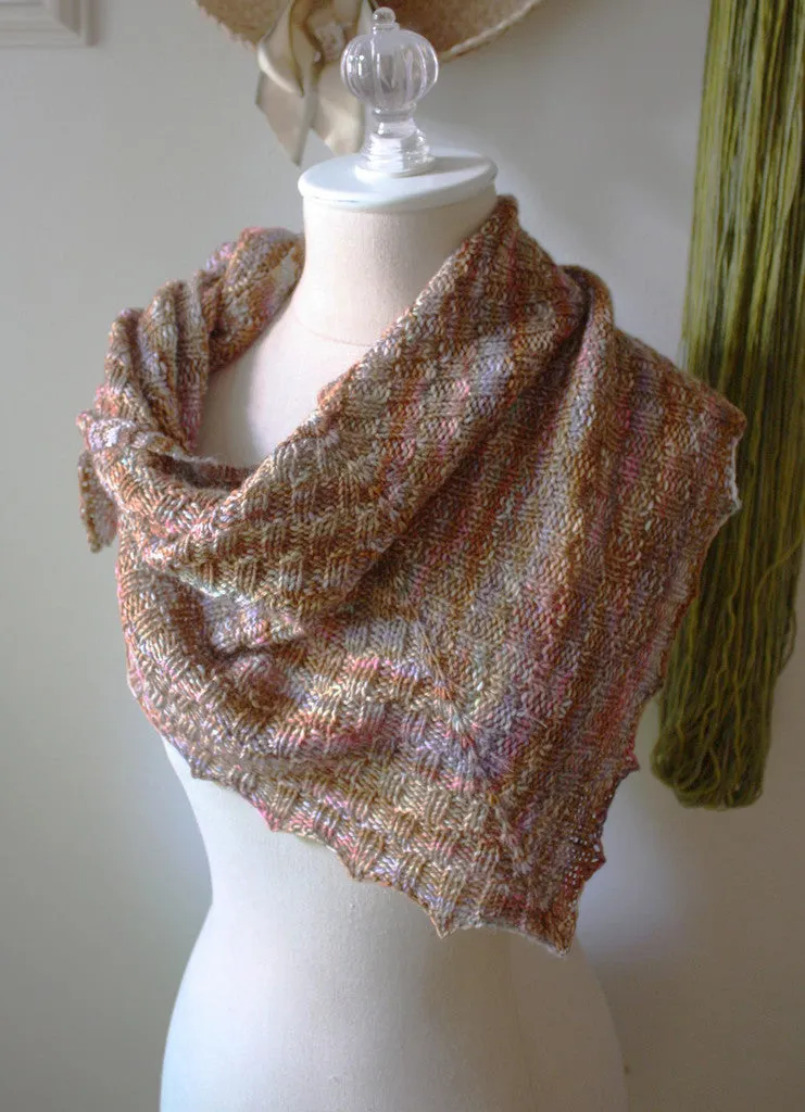 Cheques Checkered Rib Shawlette Knitting Pattern