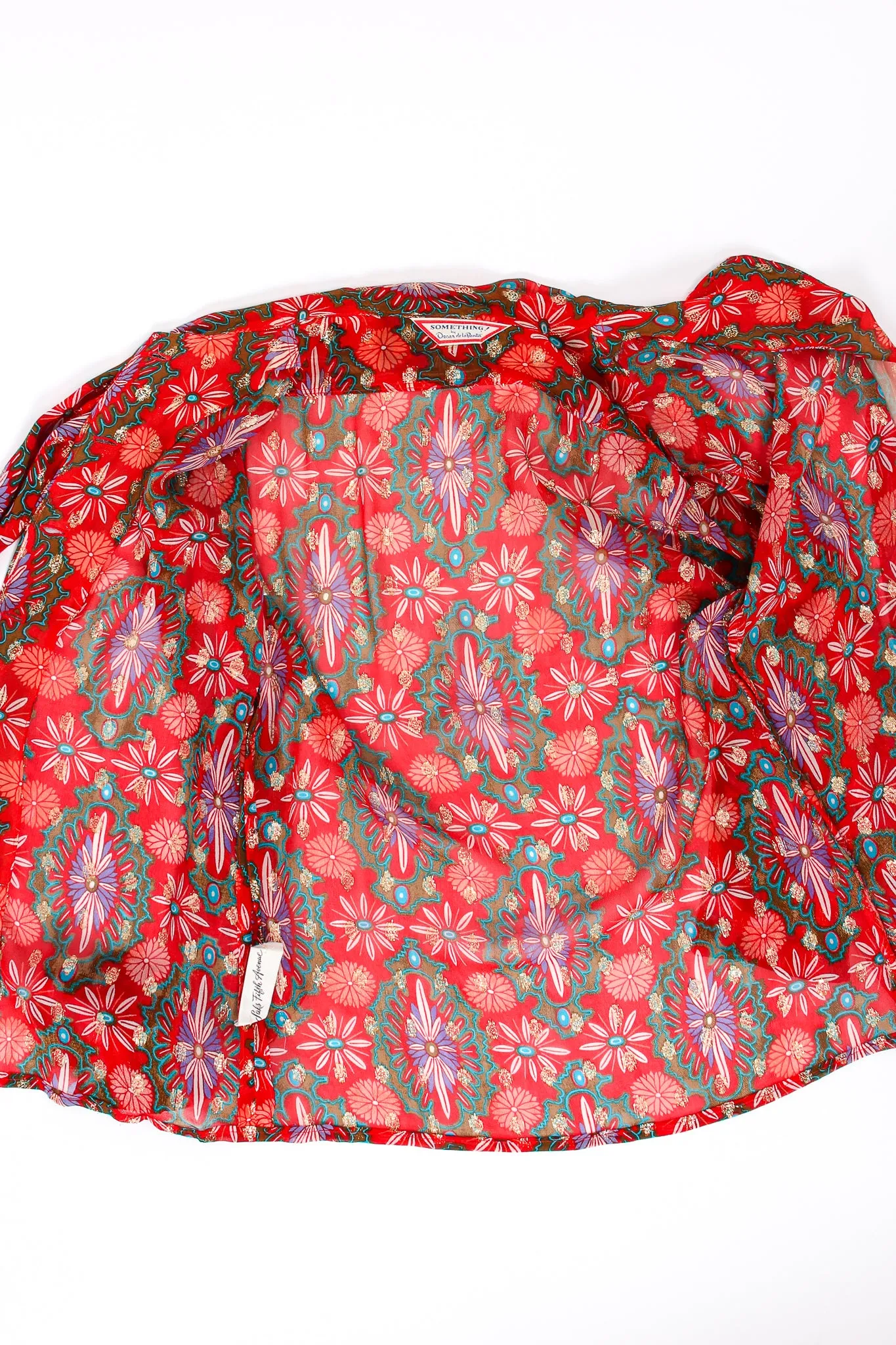Chiffon Brocade Tie Neck Blouse