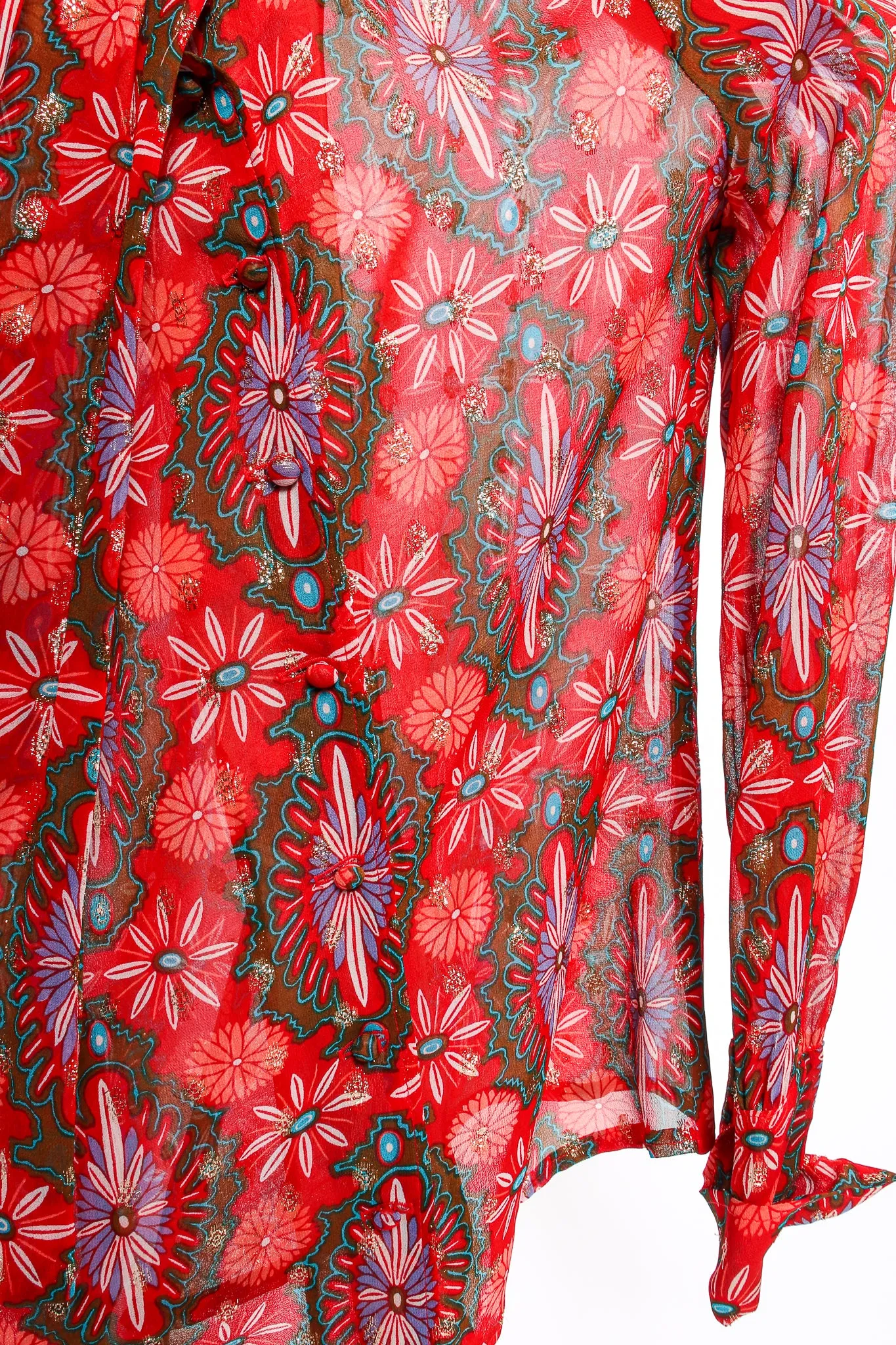 Chiffon Brocade Tie Neck Blouse