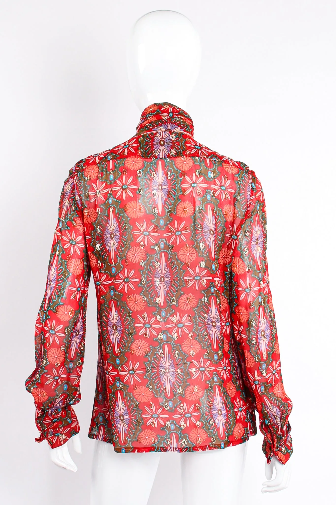 Chiffon Brocade Tie Neck Blouse